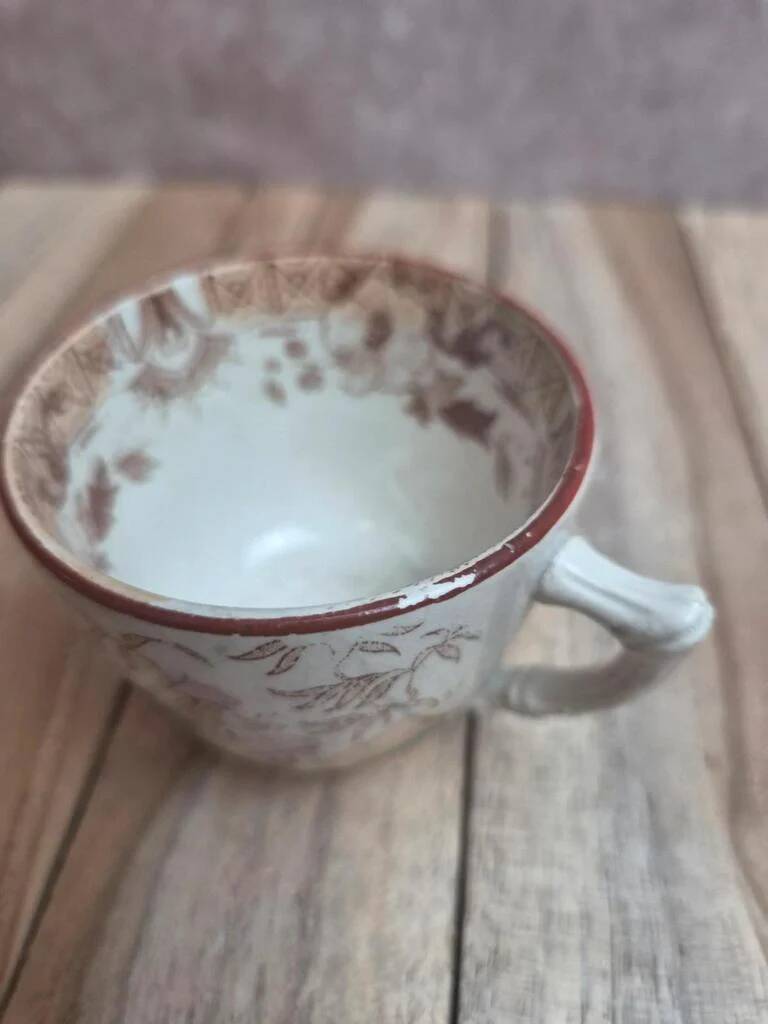 Antique ironstone cup from Sarreguemines, Kyoto polychrome model.