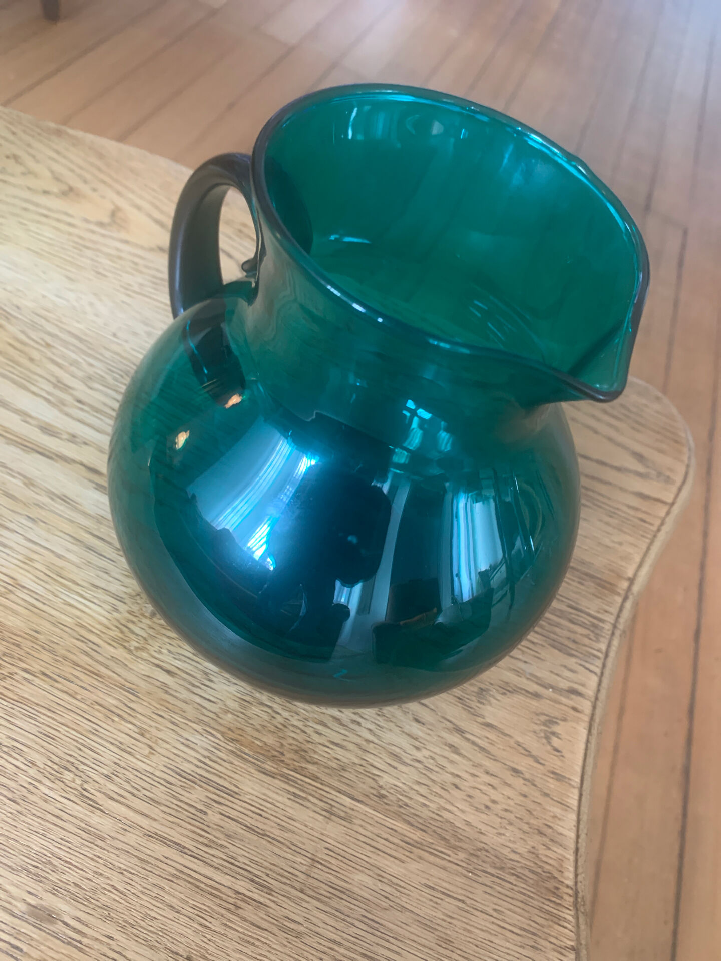 Large vintage emerald green blown glass pitcher/carafe, work