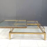 Vintage brass sliding top display coffee table, 1970s