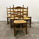 Ensemble de 6 chaises de salle à manger élégantes en chêne français avec assise en jonc