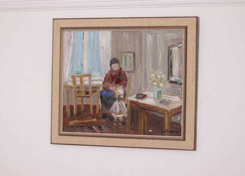Original Swedish oil on canvas – “Figure in Interior” by Åke Wickström – vintage & framed – 57 × 66 cm