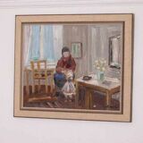 Original Swedish oil on canvas – “Figure in Interior” by Åke Wickström – vintage & framed – 57 × 66 cm