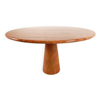 Vintage round red travertine dining table, 1970s