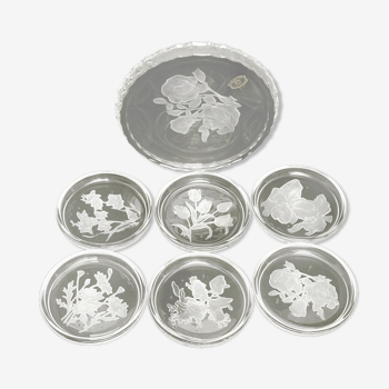 Set of 6 crystal and bottled sous-verres Val-Saint-Lambert