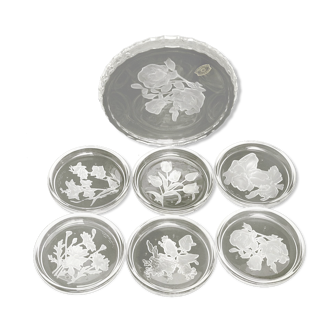 Set of 6 crystal and bottled sous-verres Val-Saint-Lambert