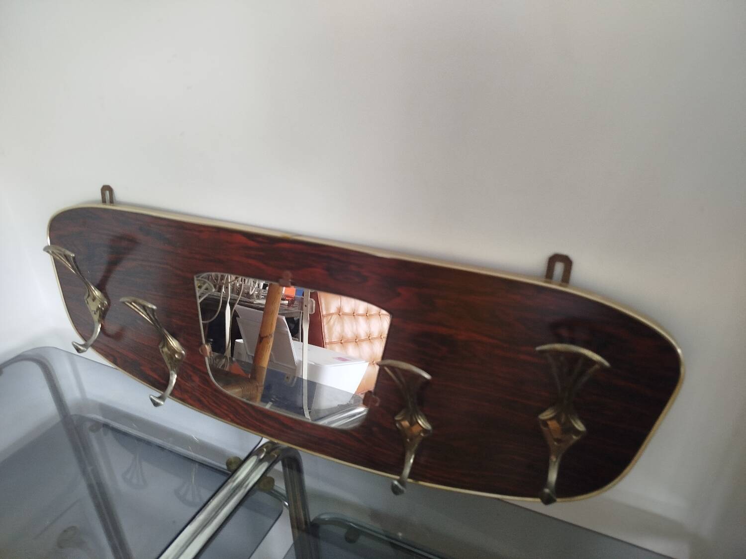 Vintage wall coat rack with mirror – 50s/60s