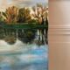 Oil painting on canvas winter landscape and lake signed vintage