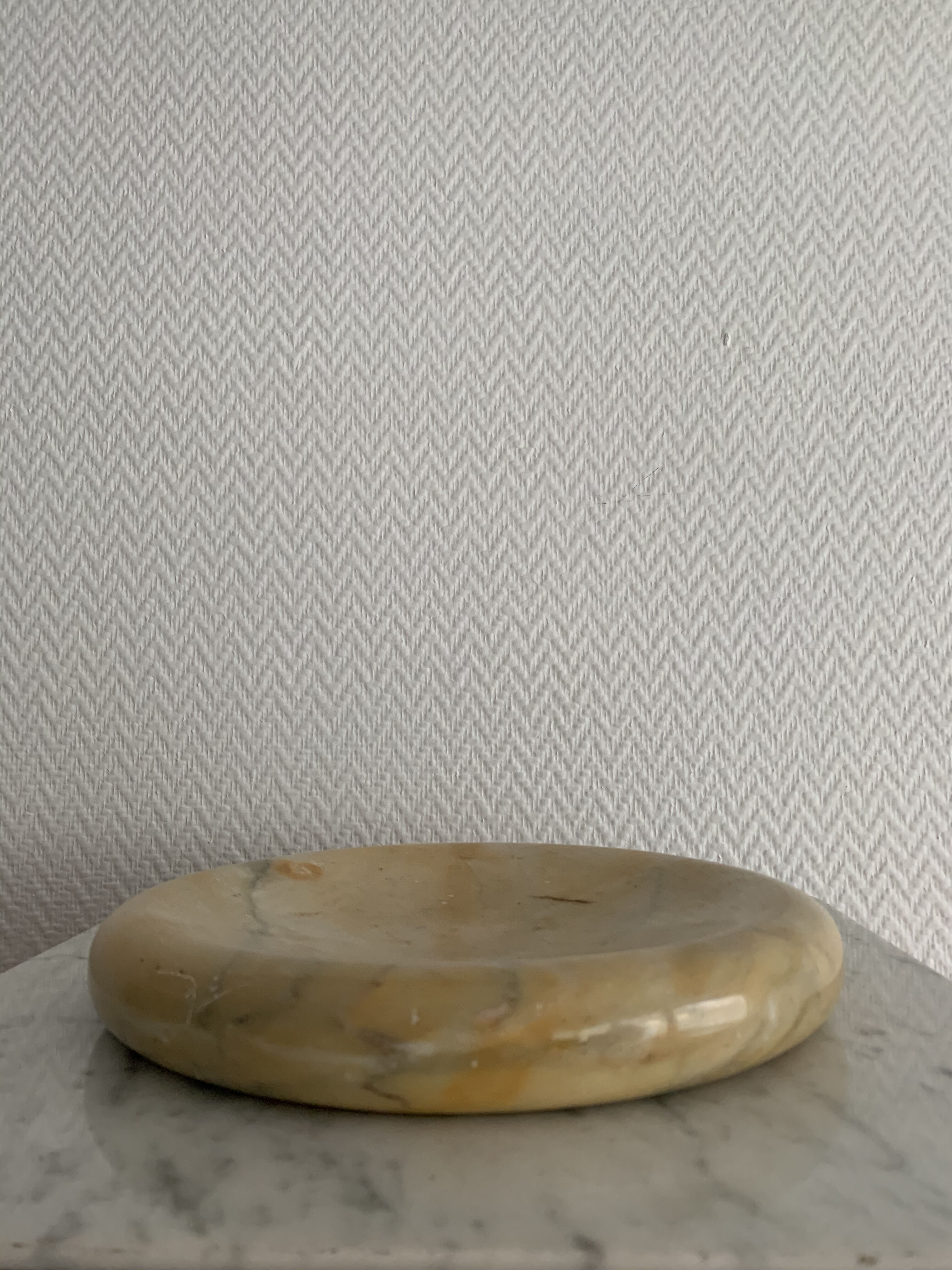Vintage beige round marble ashtray
