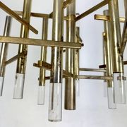 Sciolari 9 lights slight gilded chrome and perspex Chandelier model Ice, Italy 60s