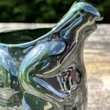 French ceramic dark green frog pitcher