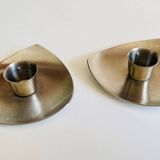 Vintage brushed metal geometric candle holders