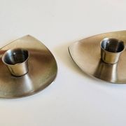 Vintage brushed metal geometric candle holders