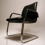 C. 1990 - Office chair in black leather and chrome-plated steel - Italy