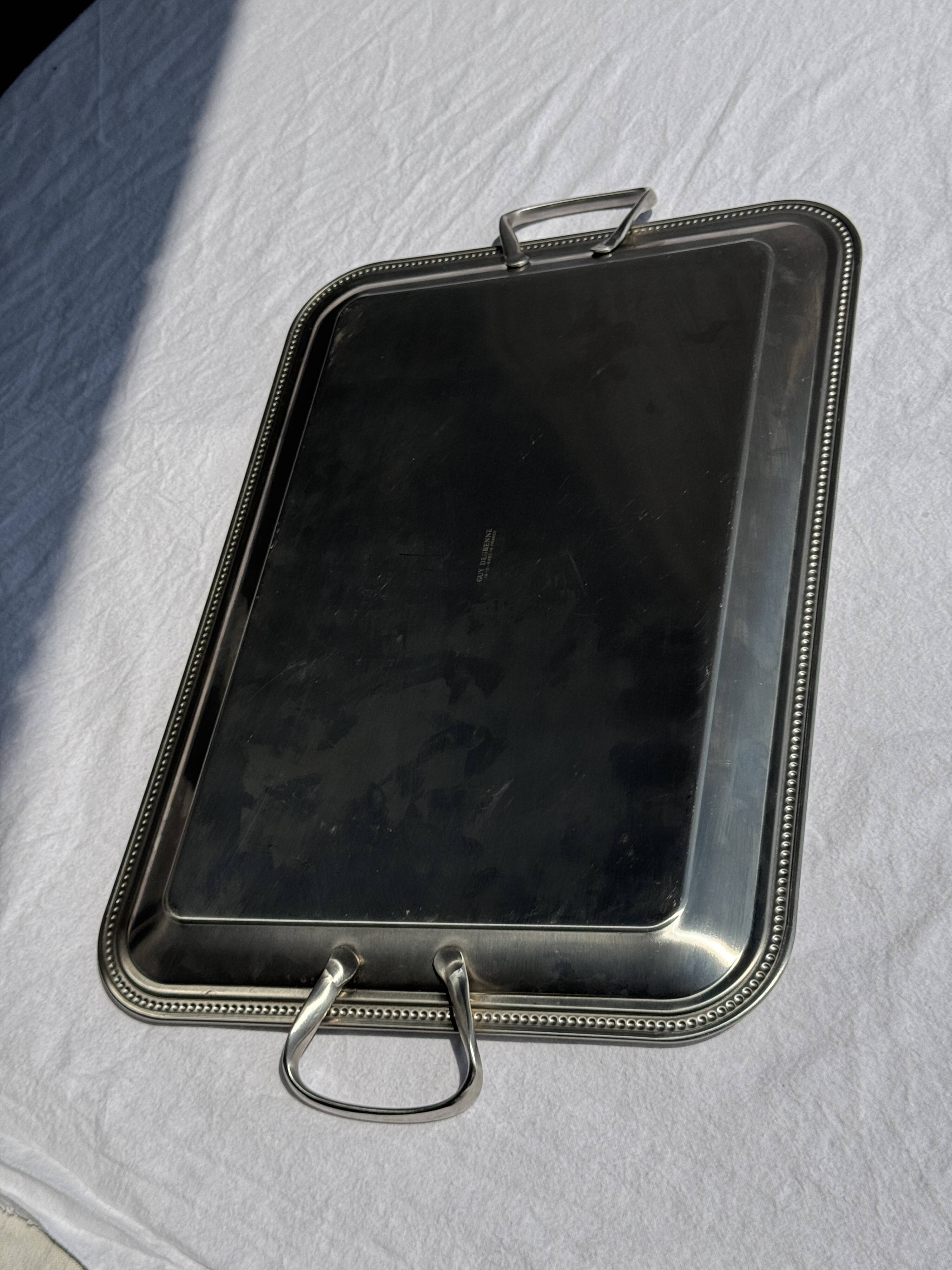 Classic silver tray with pearl stripe frieze