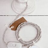 Earthenware lamp and striped lampshade