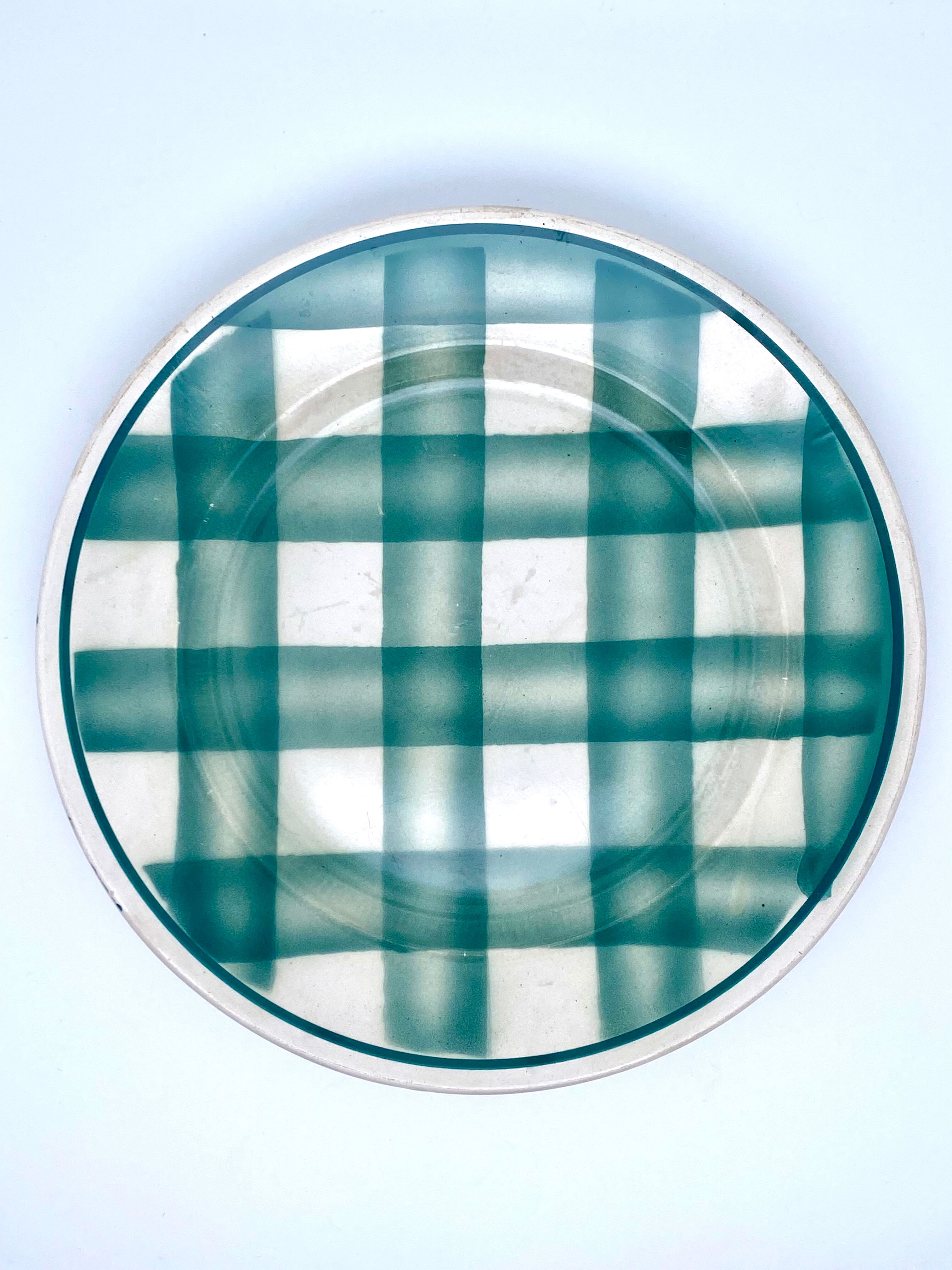 Vintage beige and green checkered service