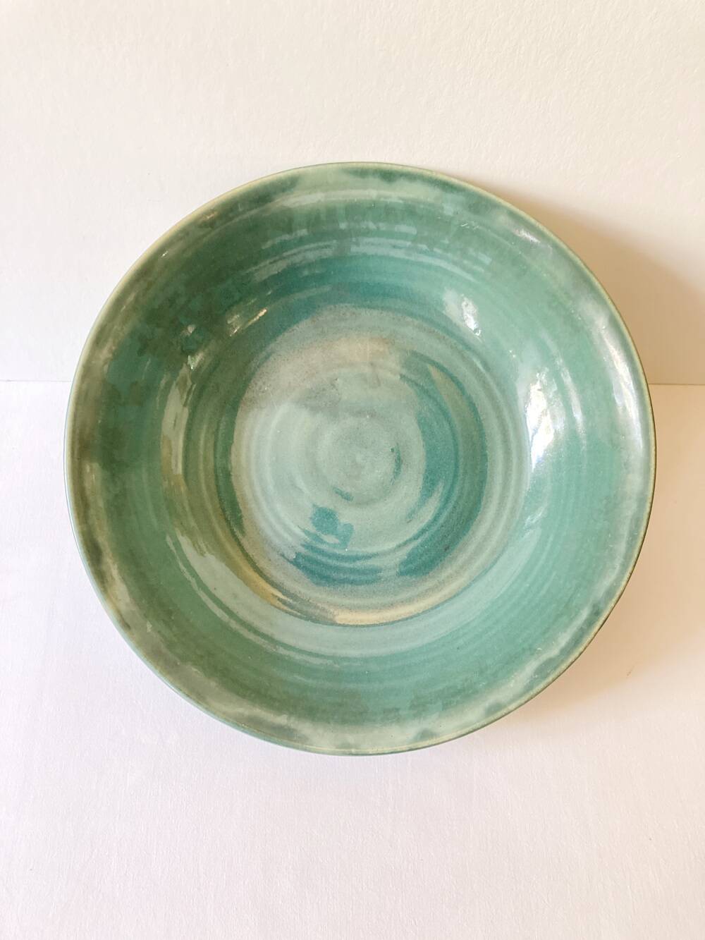 Celadon green stoneware dish signed