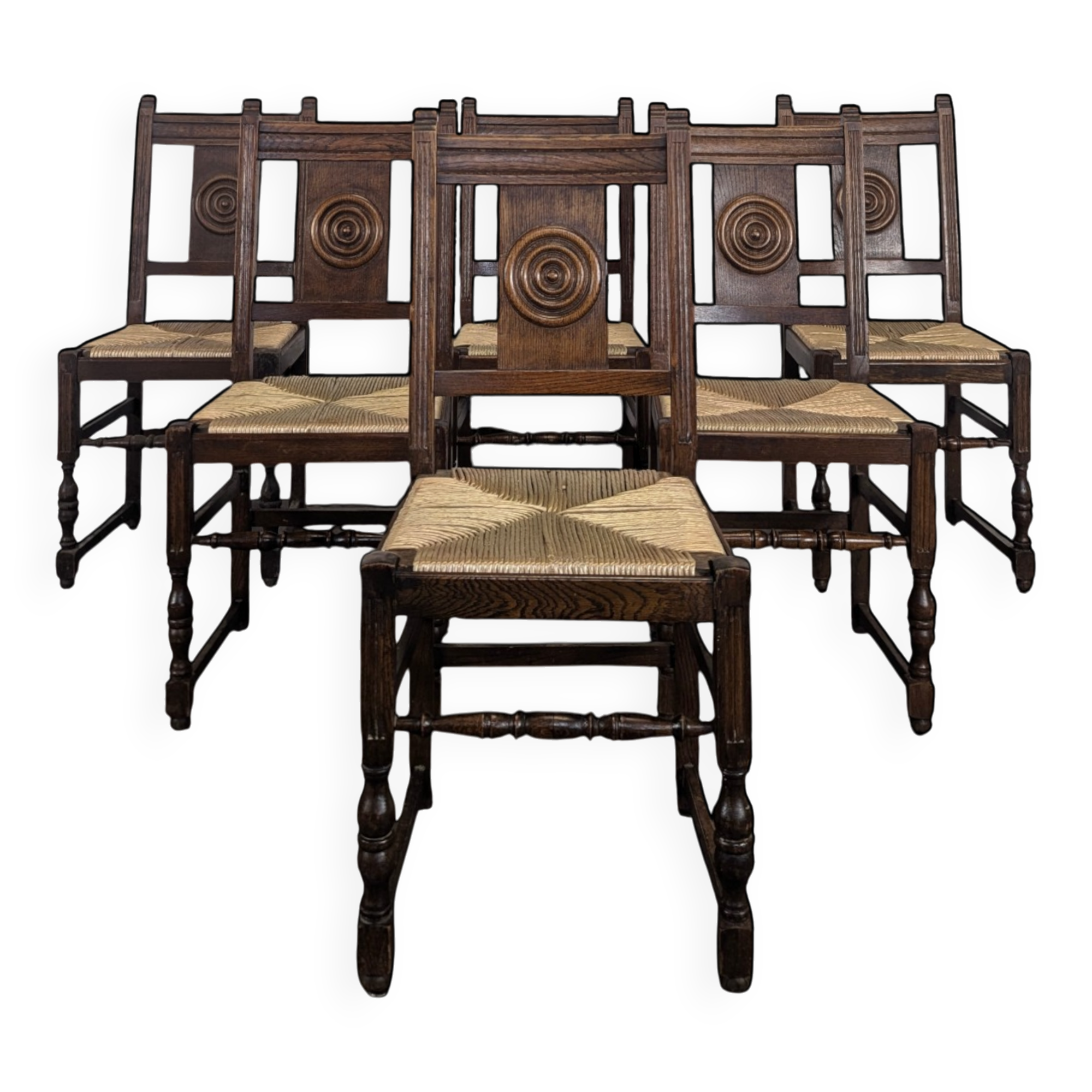 Série de 6 chaises en chêne dans l'esprit de Dudouyt