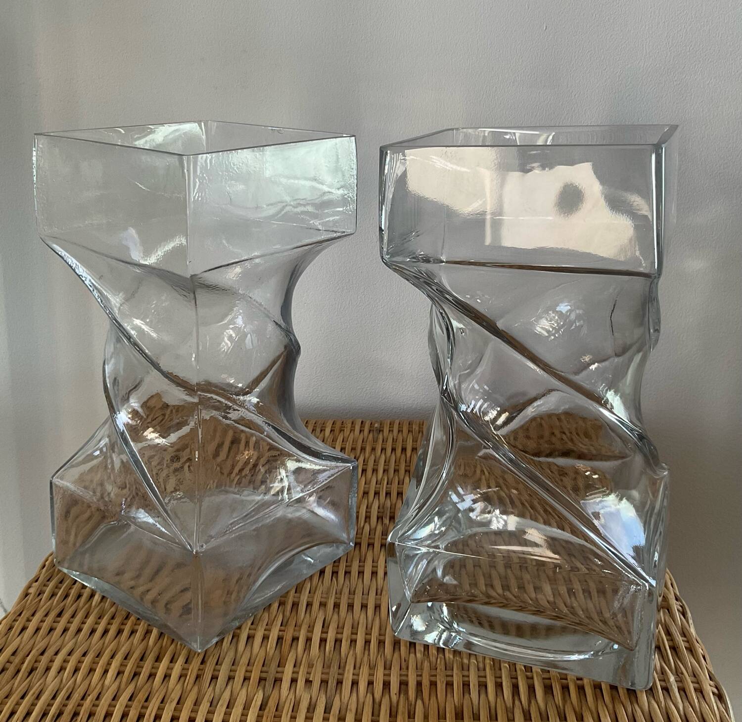 Pair of vintage twisted glass vases