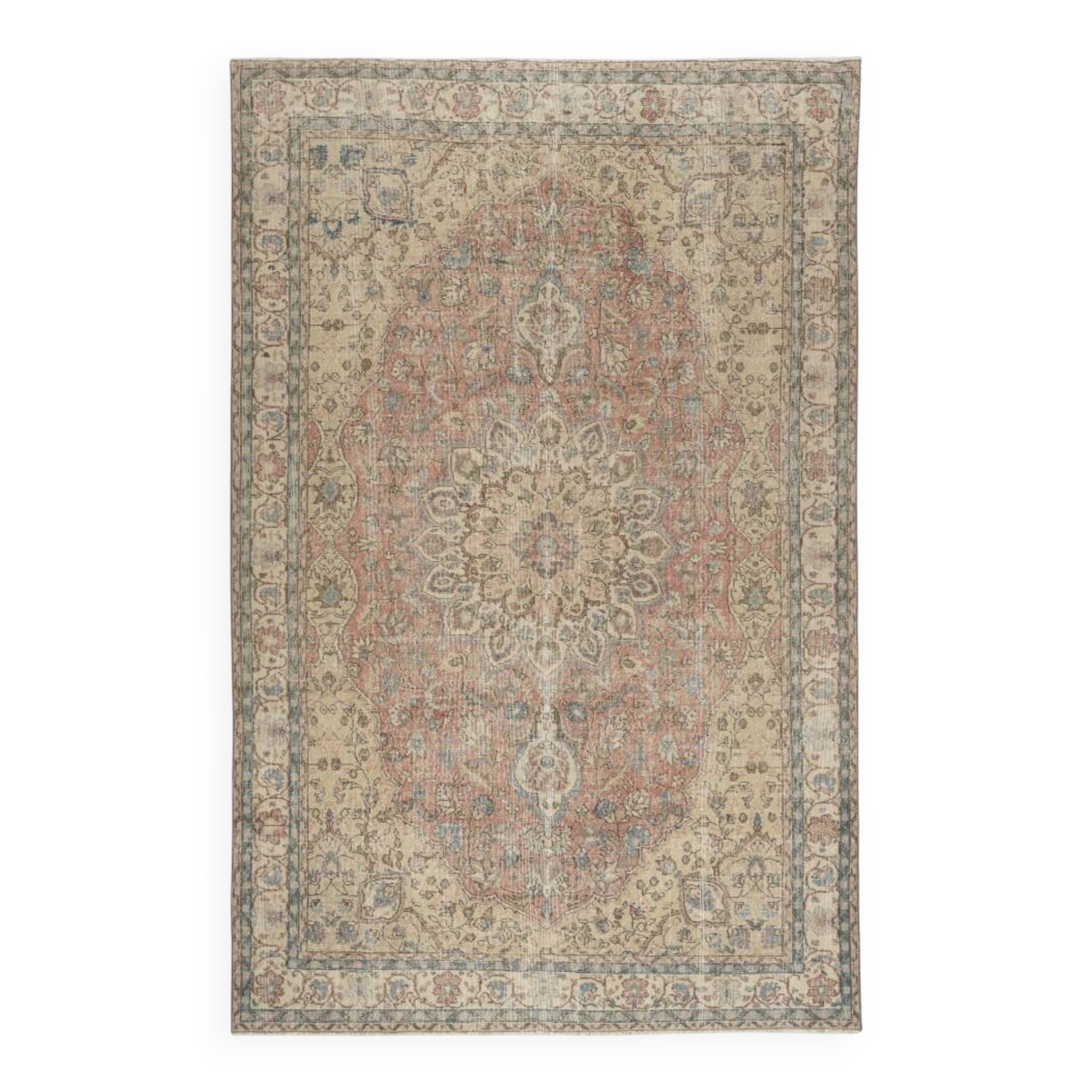 Vintage Turkish Area Rug. Hand-knotted Wool Carpet with Medallion Design