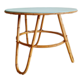 Vintage rattan coffee table round blue top