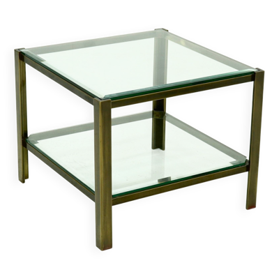 Table d'appoint à deux niveaux en verre et laiton massif coulé, années 1970