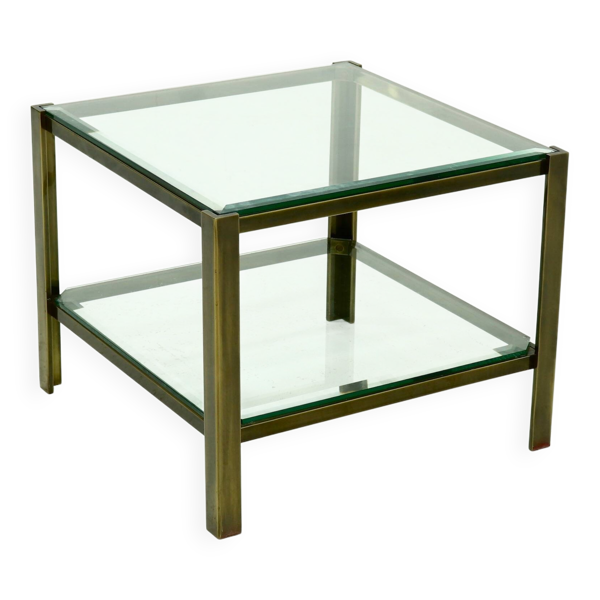 Table d'appoint à deux niveaux en verre et laiton massif coulé, années 1970