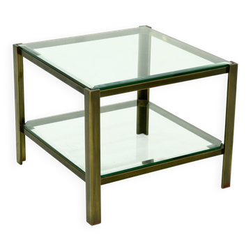 Two Tier glass and Solid Cast Brass Side Table 1970s