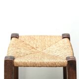Wooden stool with straw seat, 1970s