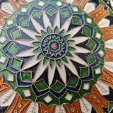 Vintage French decorative plate in brass and mosaic enamel.