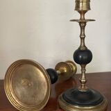 Old pair of candlesticks black marble and brass nineteenth