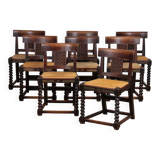 Set of 8 wooden chairs, Breton work from the 1940s.