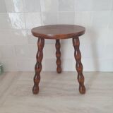 Turned wooden stool / tripod with round seat