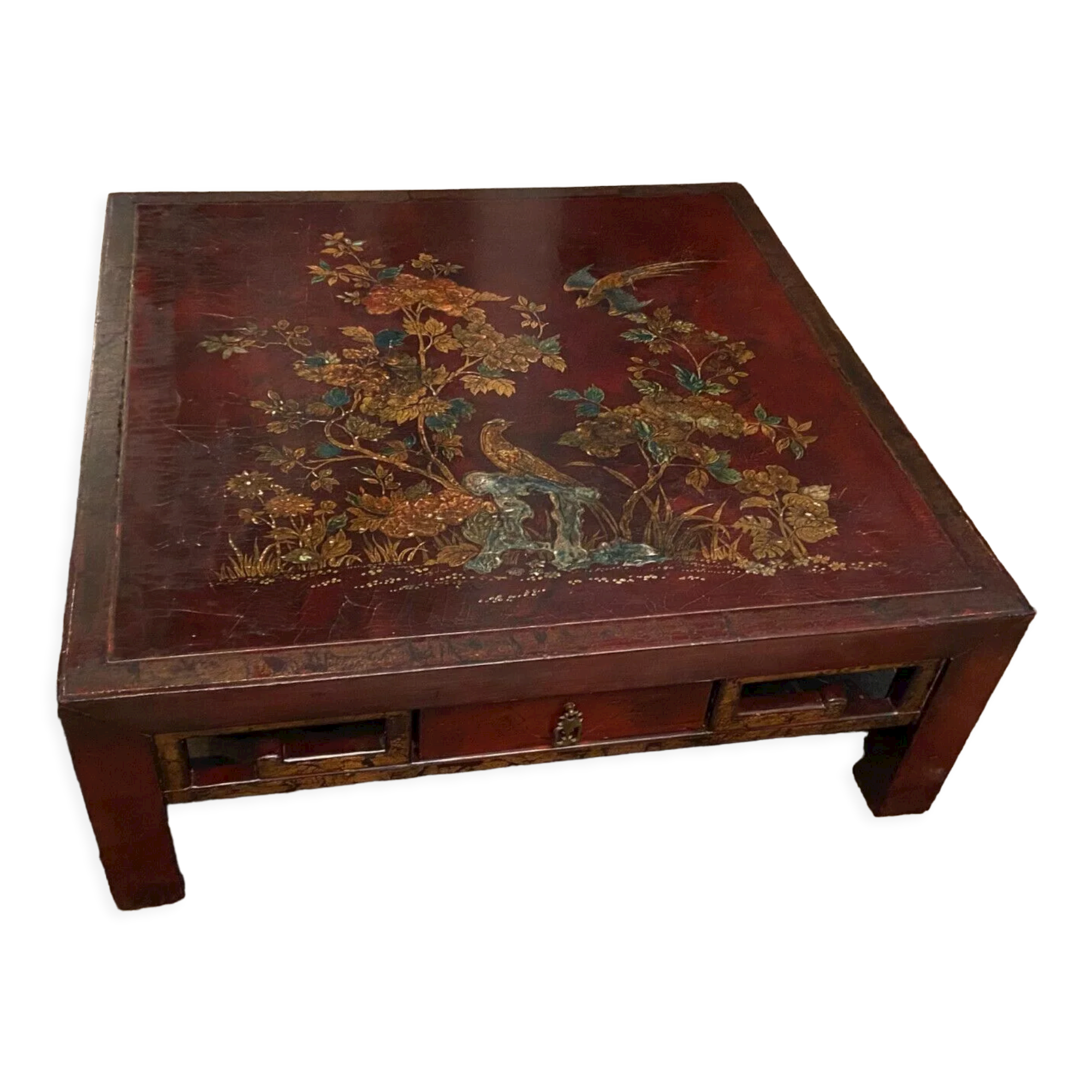 Square section coffee table with lacquered decoration Far East China Japan