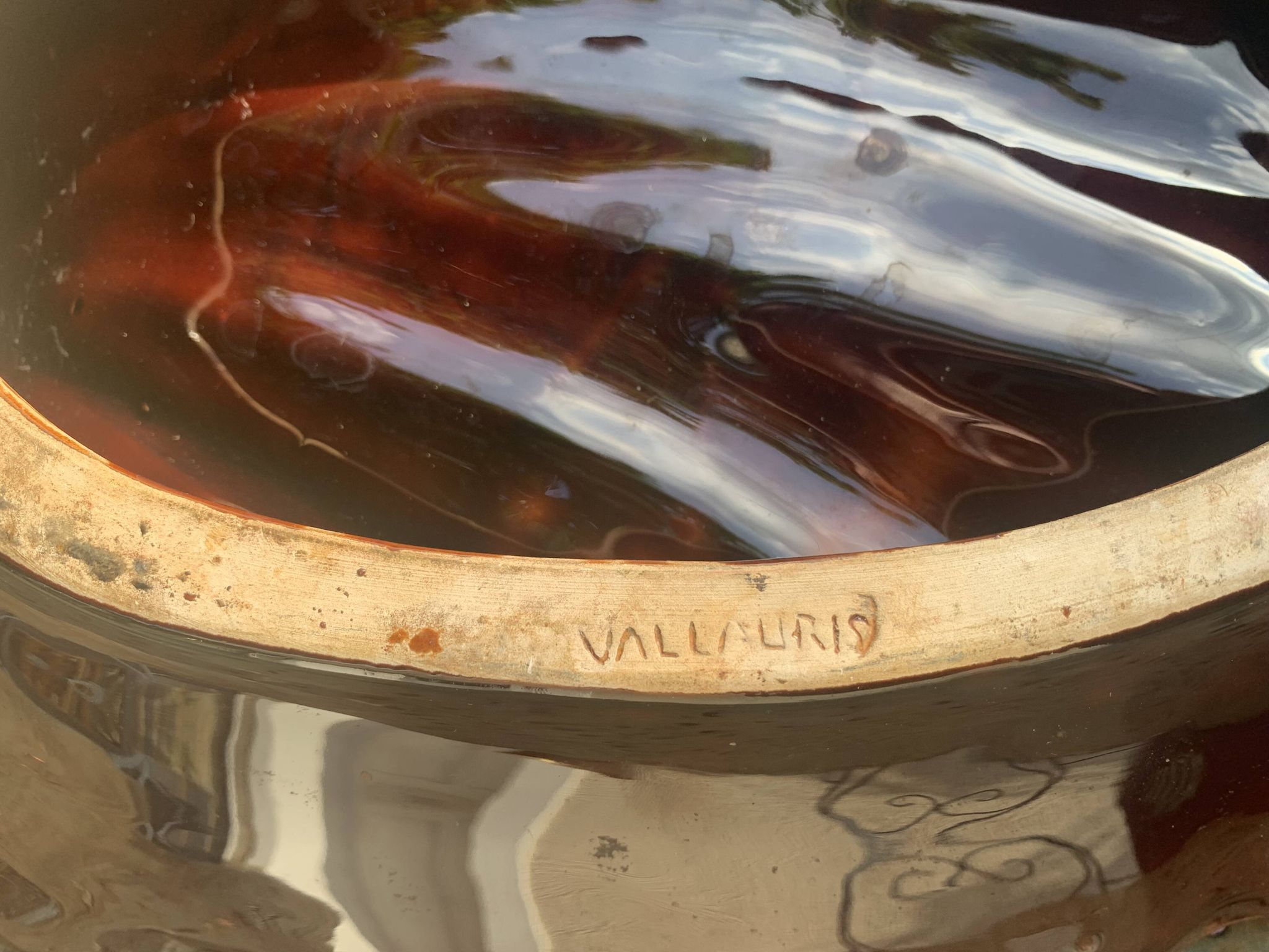 Fruit bowl in glazed ceramic stamped Vallauris, vintage 1960