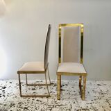 Set of 2 Michel Mangematin chairs in brass and virgin wool.