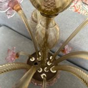 Murano glass chandelier Venetian flowers, circa 1950/1970 pink yellow