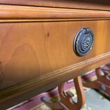 Pair of English style bedside tables in green leather