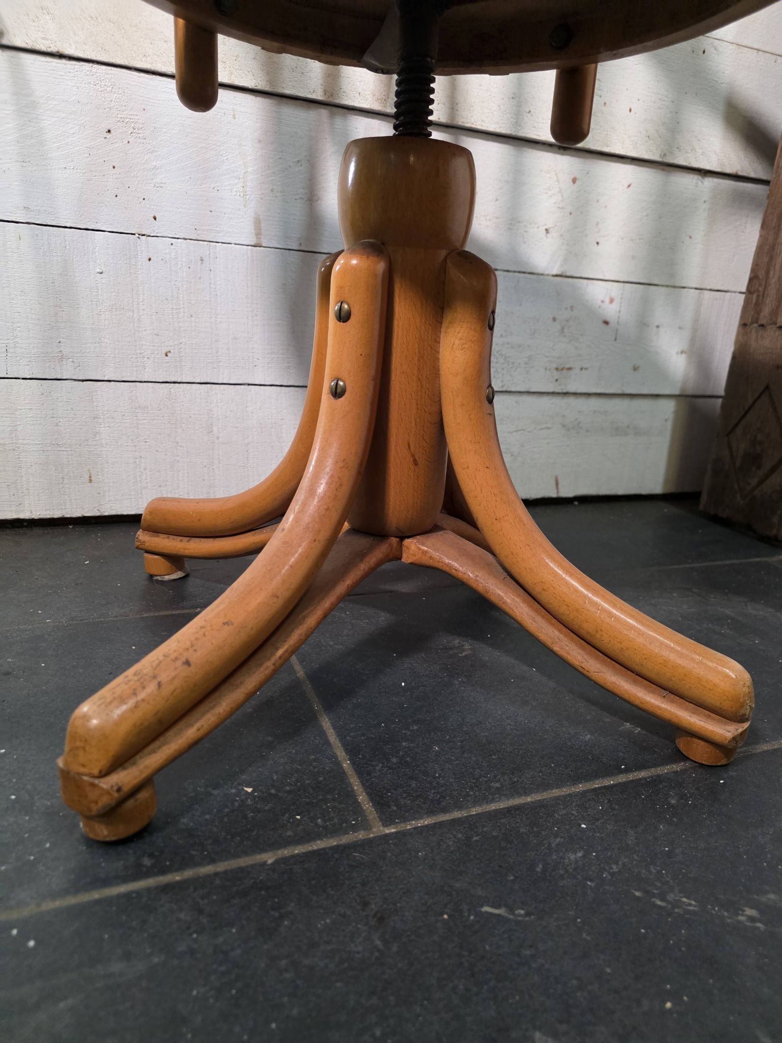 Swivel office chair in curved wood, 1950s