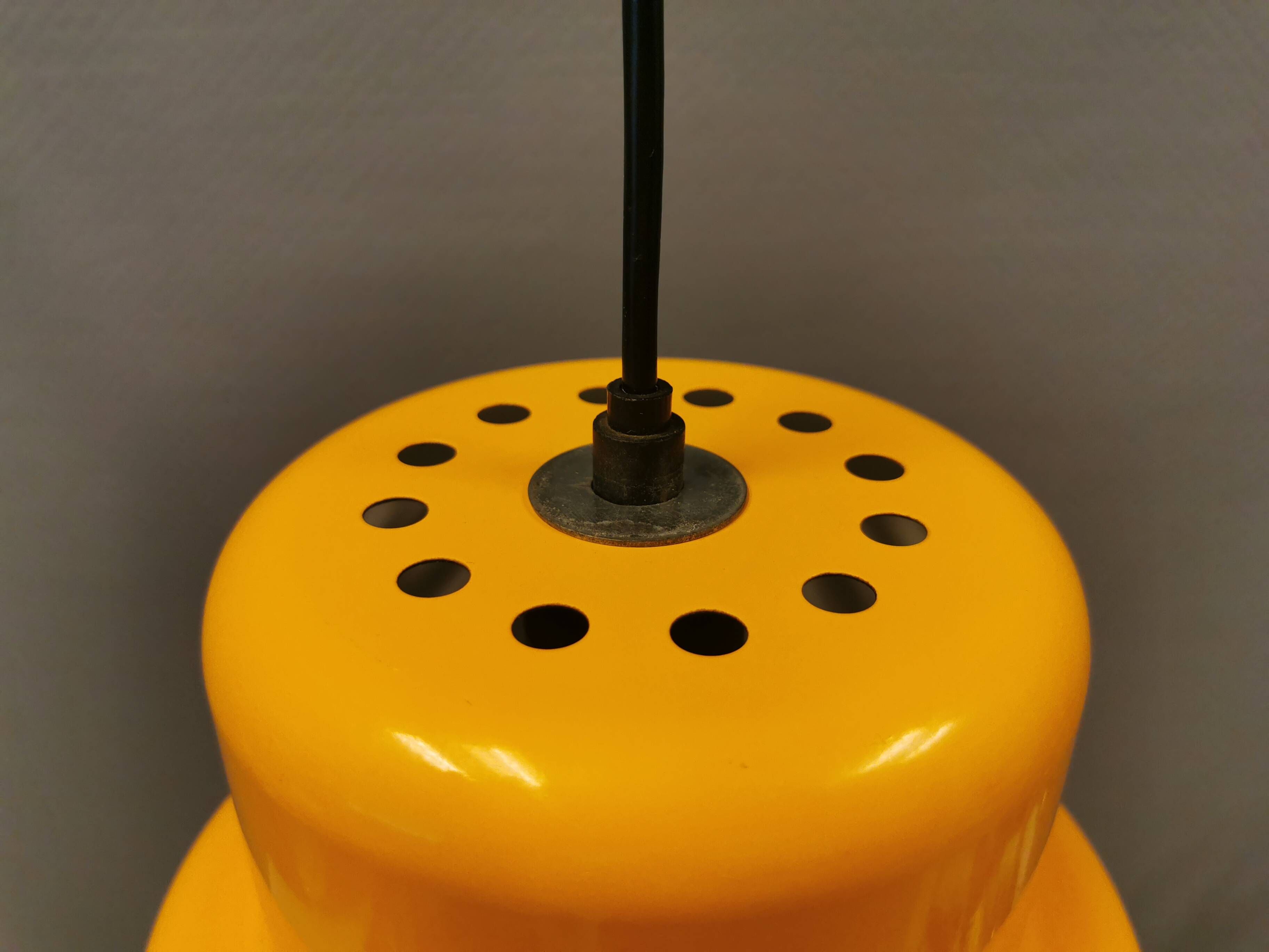 Mini poker hanging lamp in beautiful original sunny yellow color, designed by Jo Hammerborg 1977