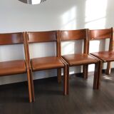 Set of 4 elm chairs and leather, 80s