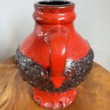 Vase en céramique rouge vif et noir, cruche lourde dans le style du milieu du siècle, poterie ouest-allemande