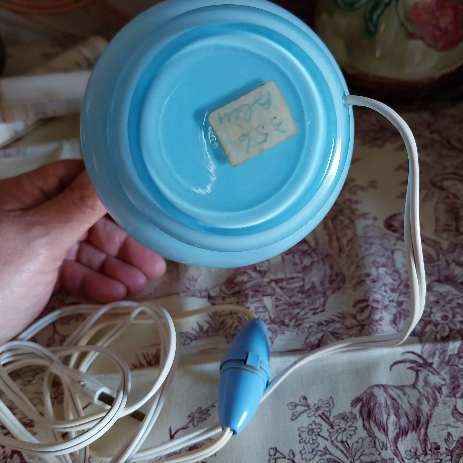 Old lamp base in blue opaline and brass