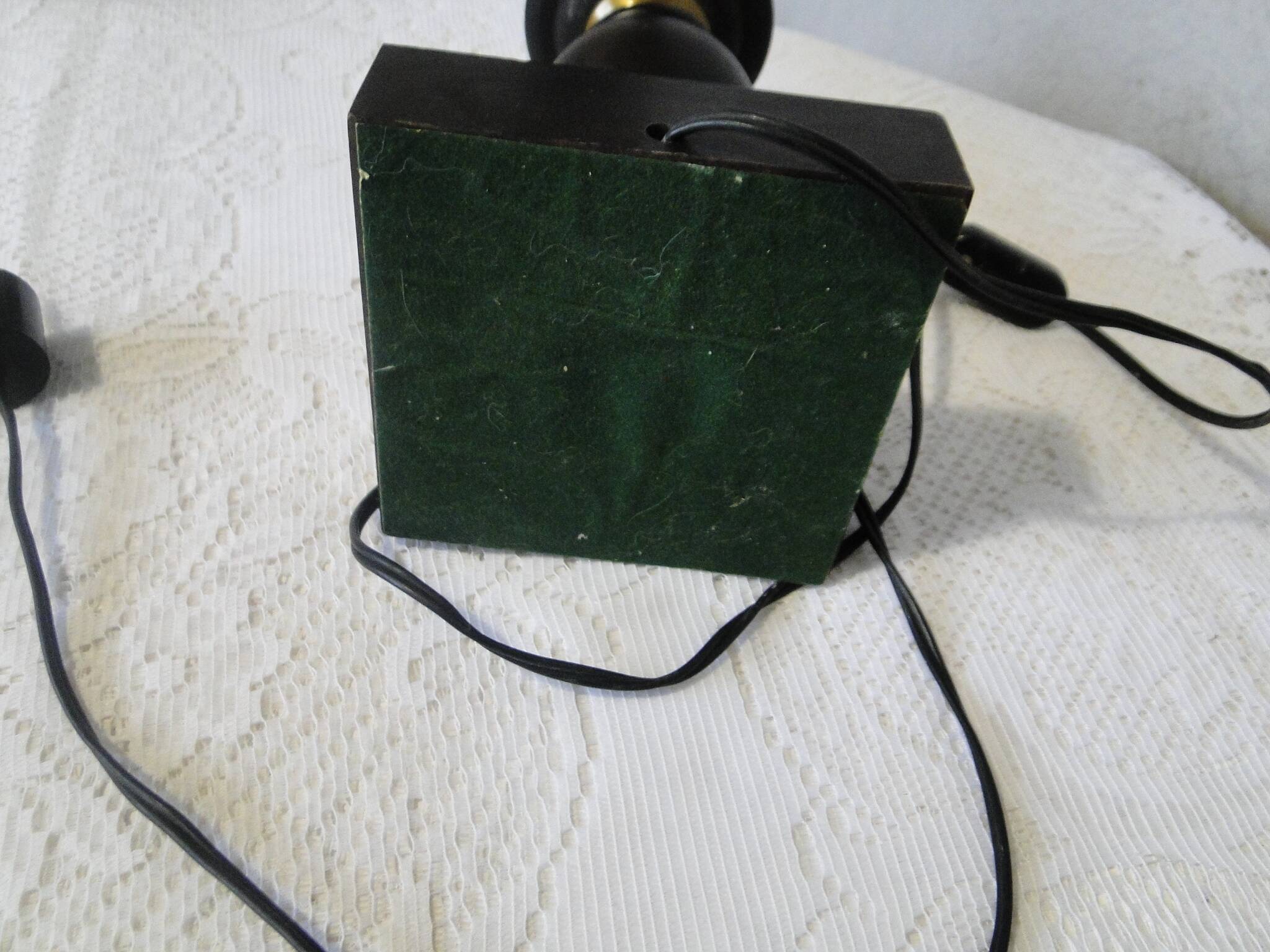 Large wood and brass table lamp stand on square base