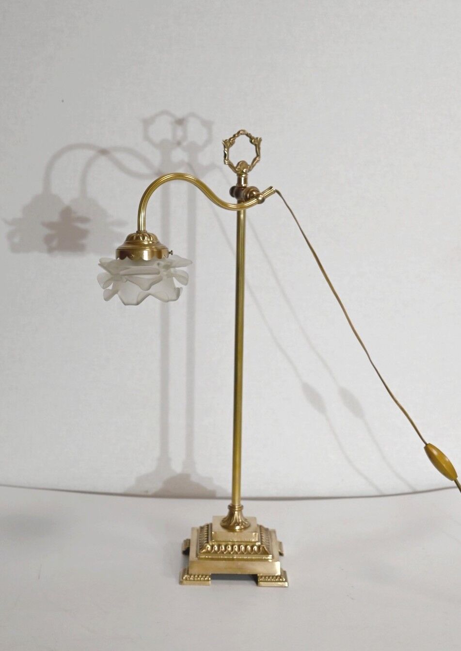 Tulip lamp in glass and bronze, adjustable, art deco 1920