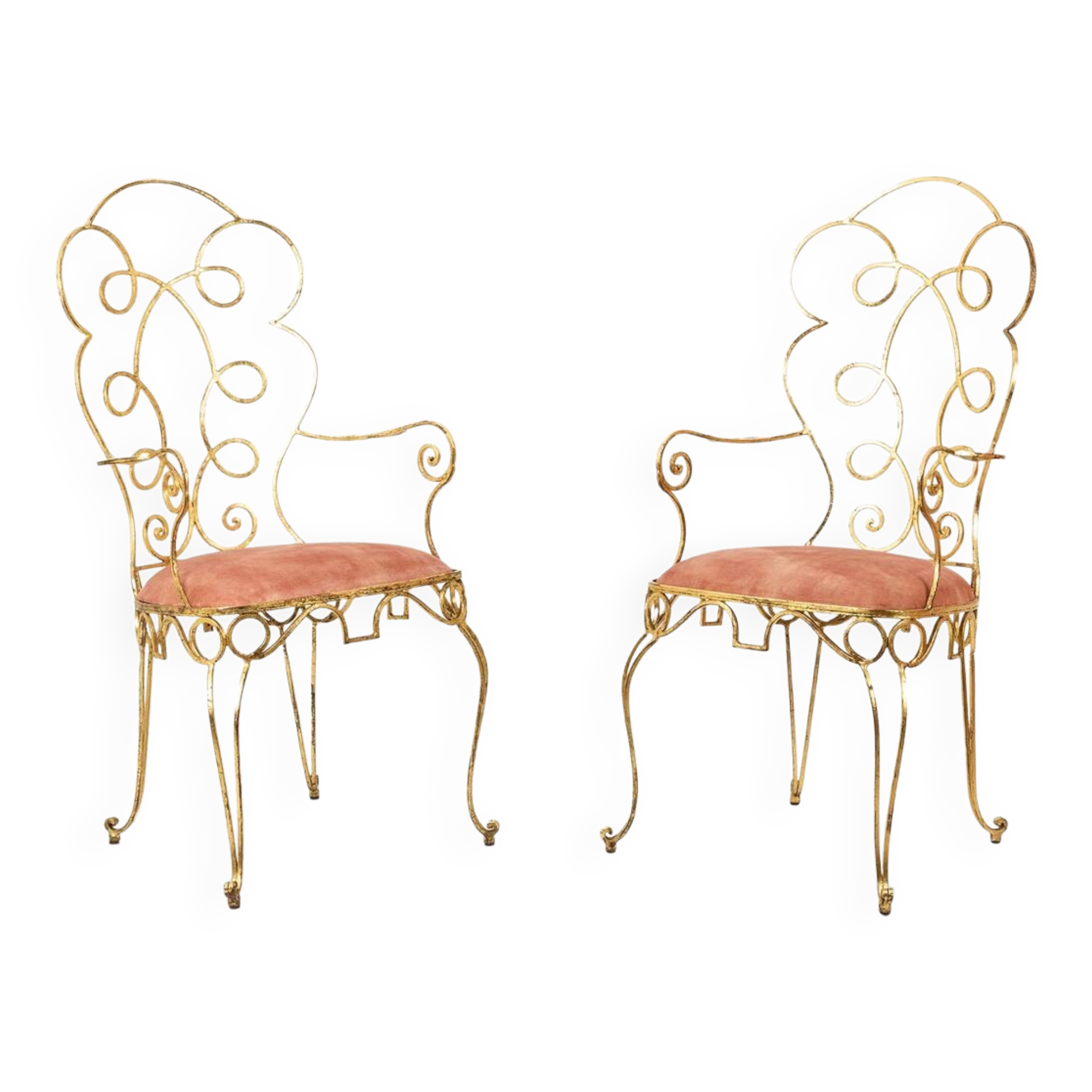 Pair of wrought iron and gilded armchairs, circa 1990