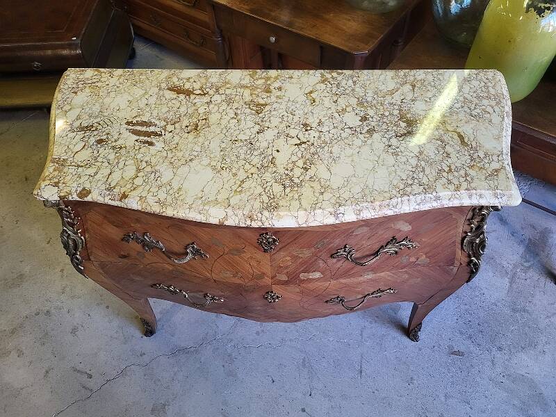 commode en bois de rose 2 tiroirs plateau marbre