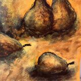 Still life with pears, watercolour on paper signed Françoise Persillon.