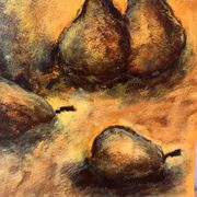 Still life with pears, watercolour on paper signed Françoise Persillon.