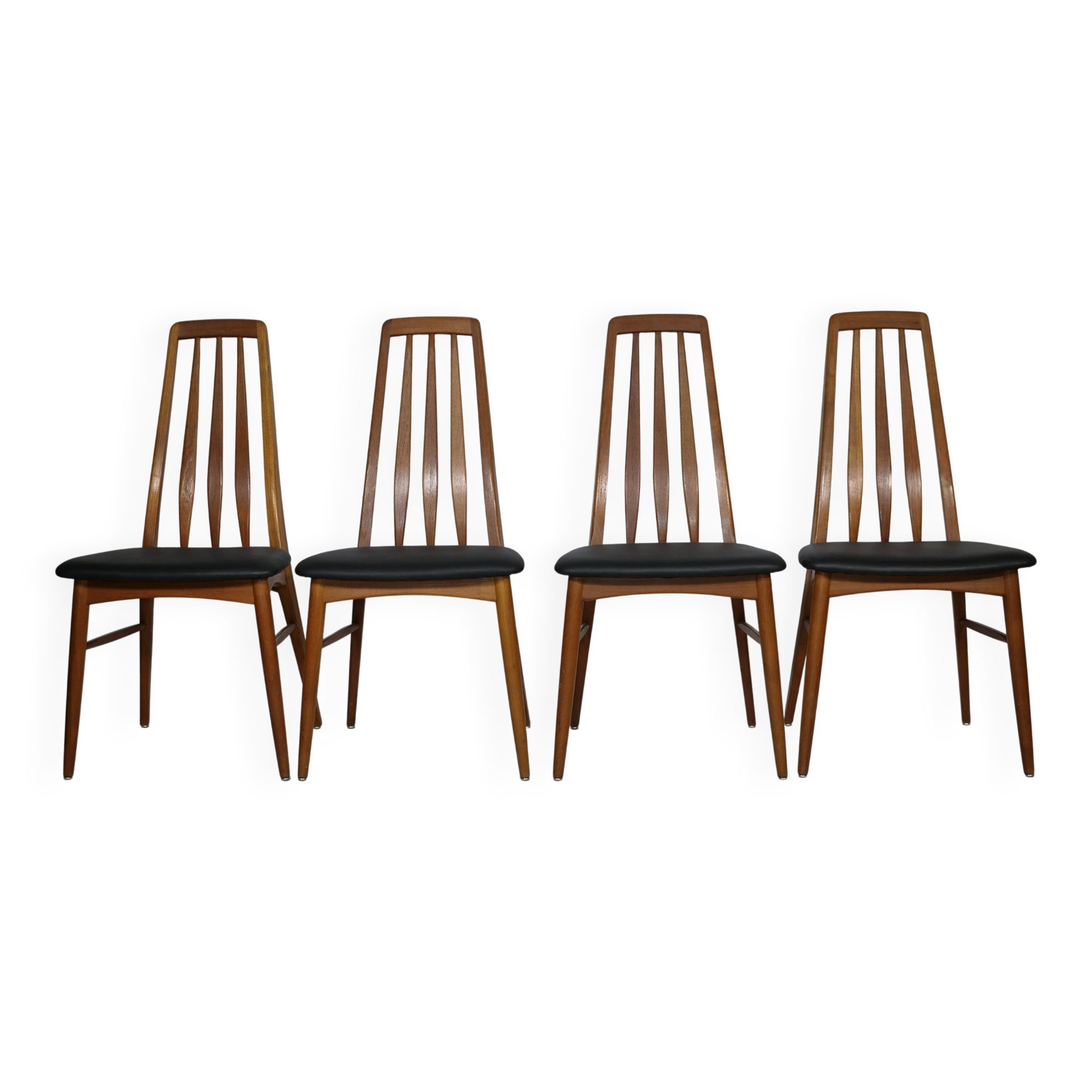 Eva Dining Chairs in Teak by Niels Koefoed for Hornslet, Leather, Set of 4